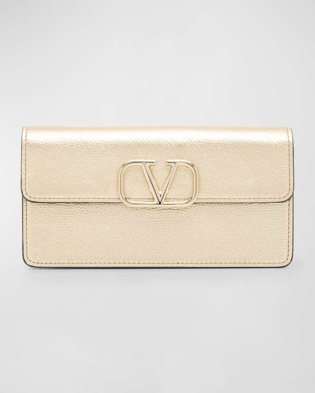 VLOGO Signature Metallic Leather Wallet on Chain